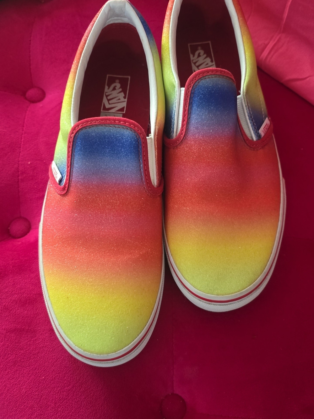 NWOT Vans Rainbow Gradient Slip-On Sneakers - With Glitter. Never Worn